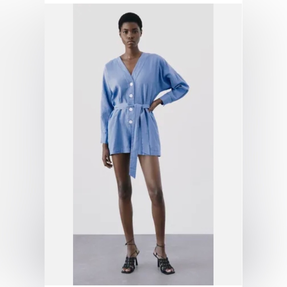 ZARA BLUE LINEN ROMPER